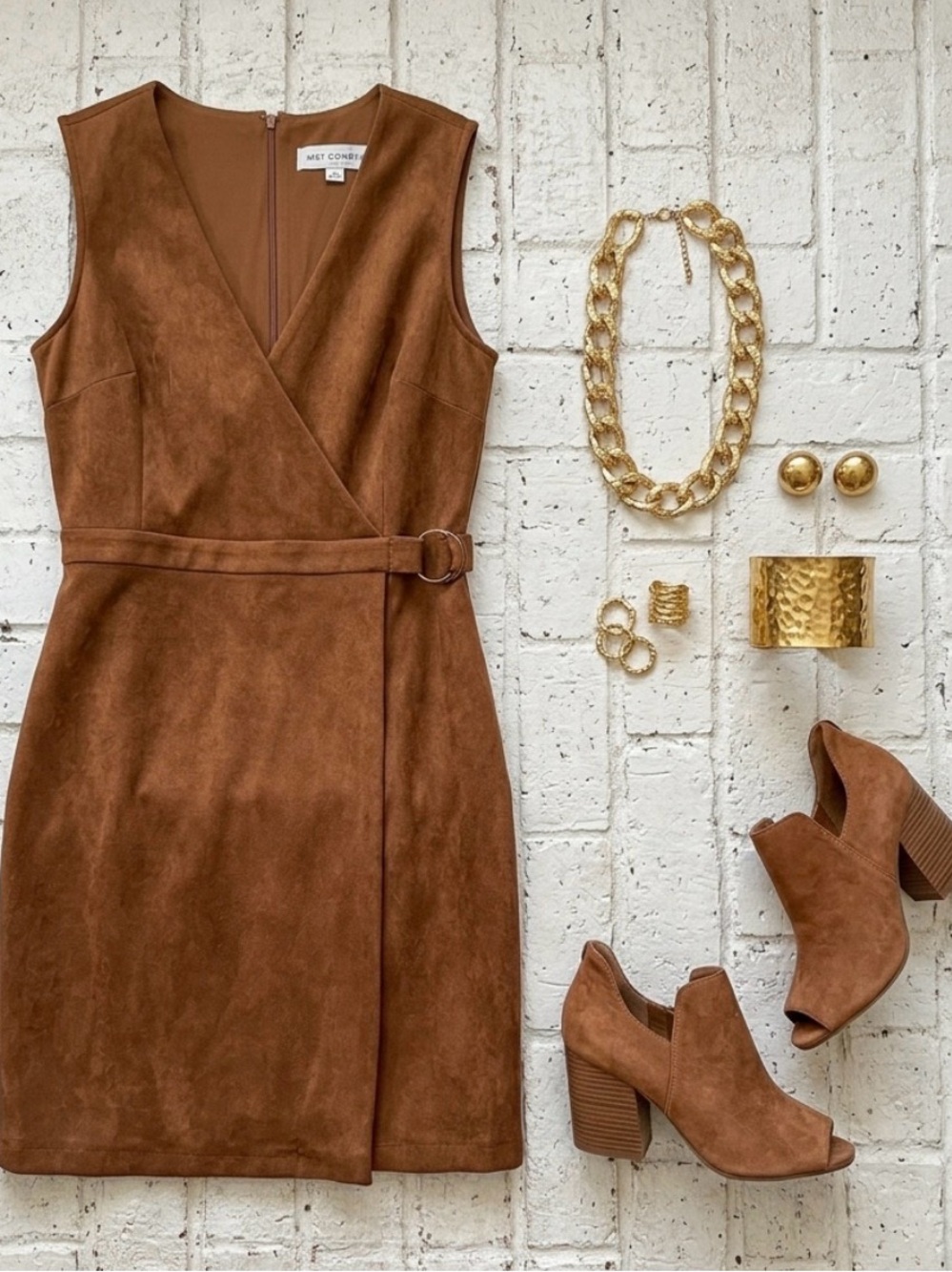 Emma & Michele Brown Faux-Suede Belted Sheath Dress